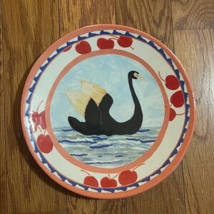 Anthropologie Callie Black Swan Dessert Plate by Susan Hall
